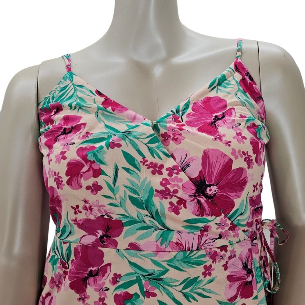 J Crew Dress Womens Size 12 Floral Wrap Midi Length Sleeveless Pink Green - Picture 5 of 16